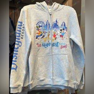Disneyland The Happiest Day Ever Mickey And Friends Gray Zip Hoodie Sweatshirt